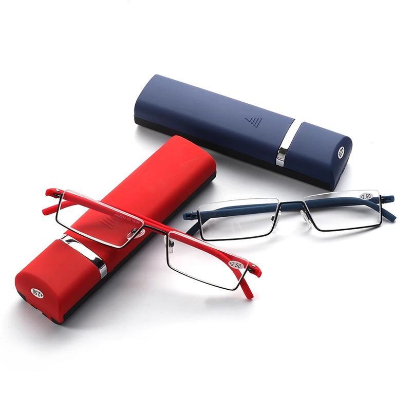 Metal Anti Blue Light Reading Glasses Men Half Frame Prescription Eyeglasses Male Eyewear With Case For Men And Women Unisex Stylish Eyeglasses Glasses Clear Lens +1.75