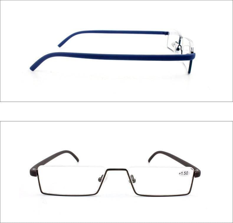 Metal Anti Blue Light Reading Glasses Men Half Frame Prescription Eyeglasses Male Eyewear With Case For Men And Women Unisex Stylish Eyeglasses Glasses Clear Lens +1.75