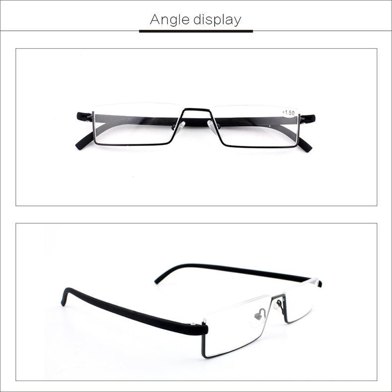 Metal Anti Blue Light Reading Glasses Men Half Frame Prescription Eyeglasses Male Eyewear With Case For Men And Women Unisex Stylish Eyeglasses Glasses Clear Lens +1.75