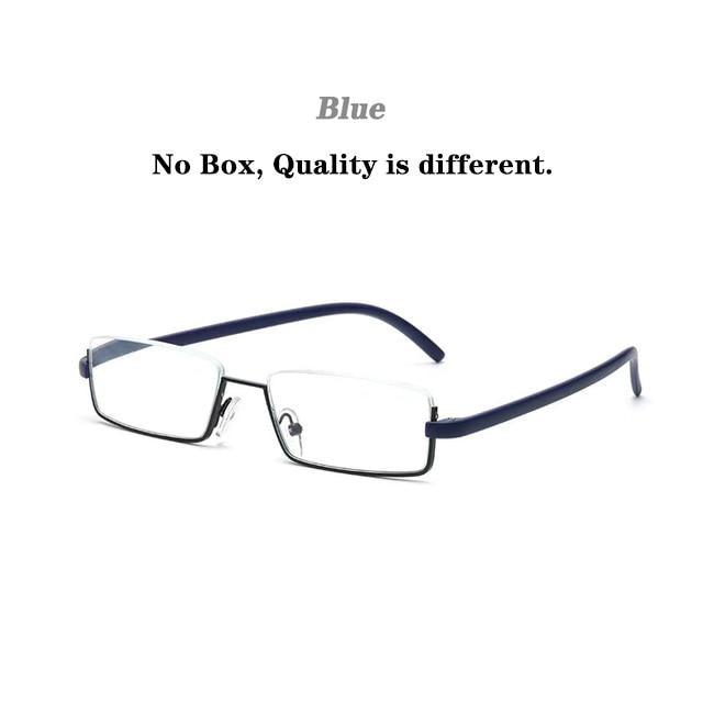 Metal Anti Blue Light Reading Glasses Men Half Frame Prescription Eyeglasses Male Eyewear With Case For Men And Women Unisex Stylish Eyeglasses Glasses Clear Lens +1.75