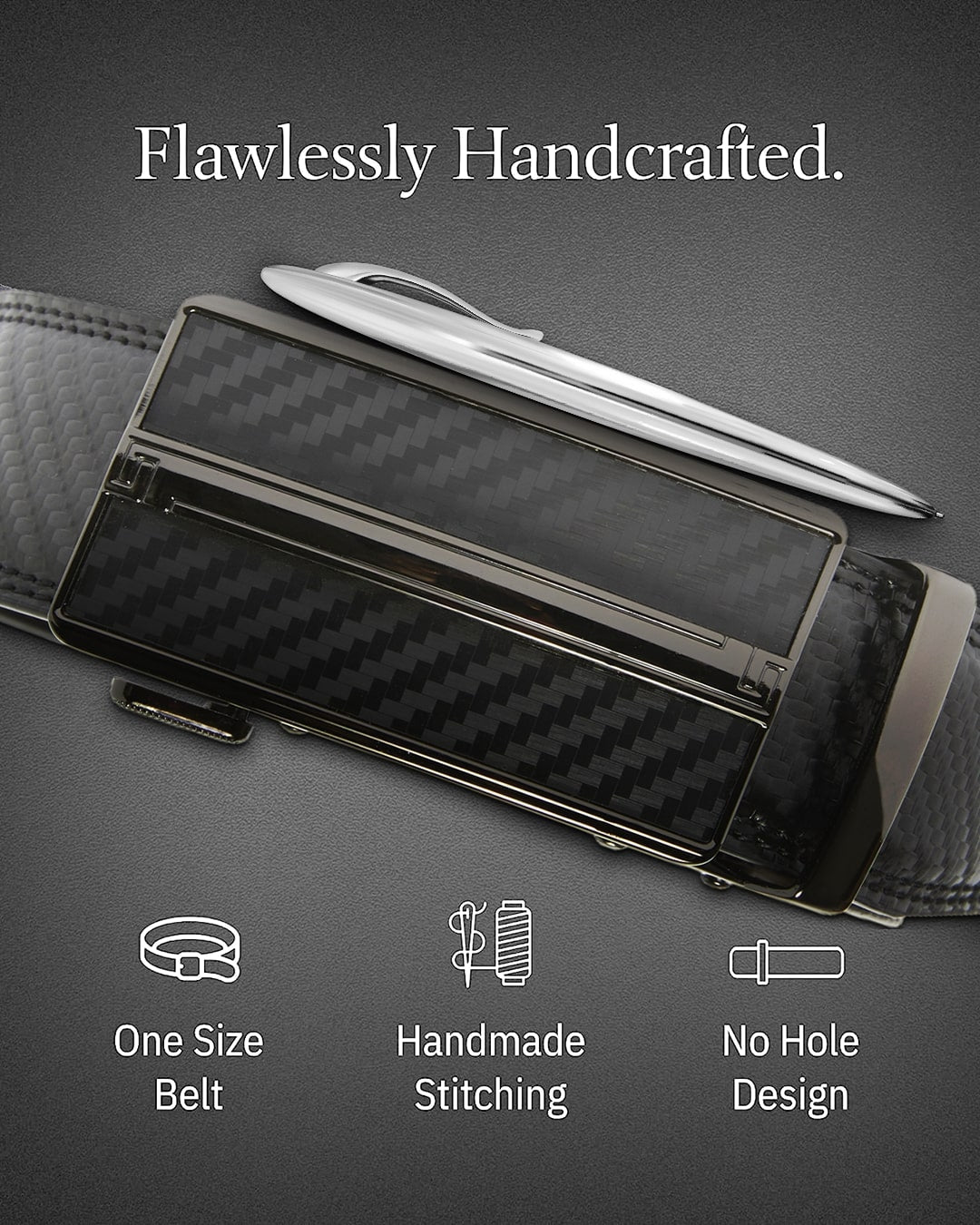 Microfiber Leather Ratchet Belt – No Holes, Custom Fit, 1.3" Strap - Overture Gifts