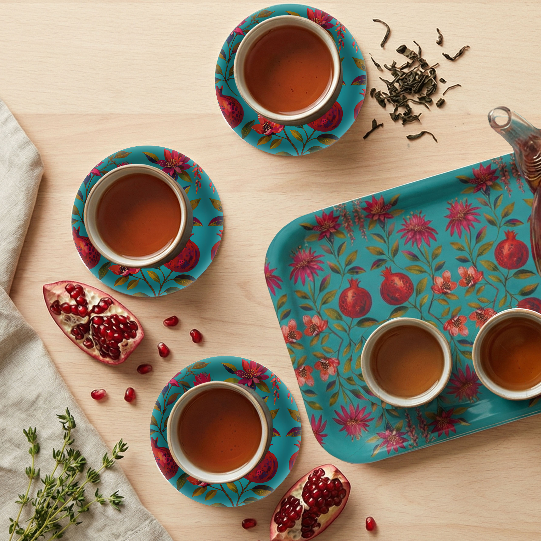 Crimson Garden Decorative Birchwood Tray - Mini Round - Set of 2