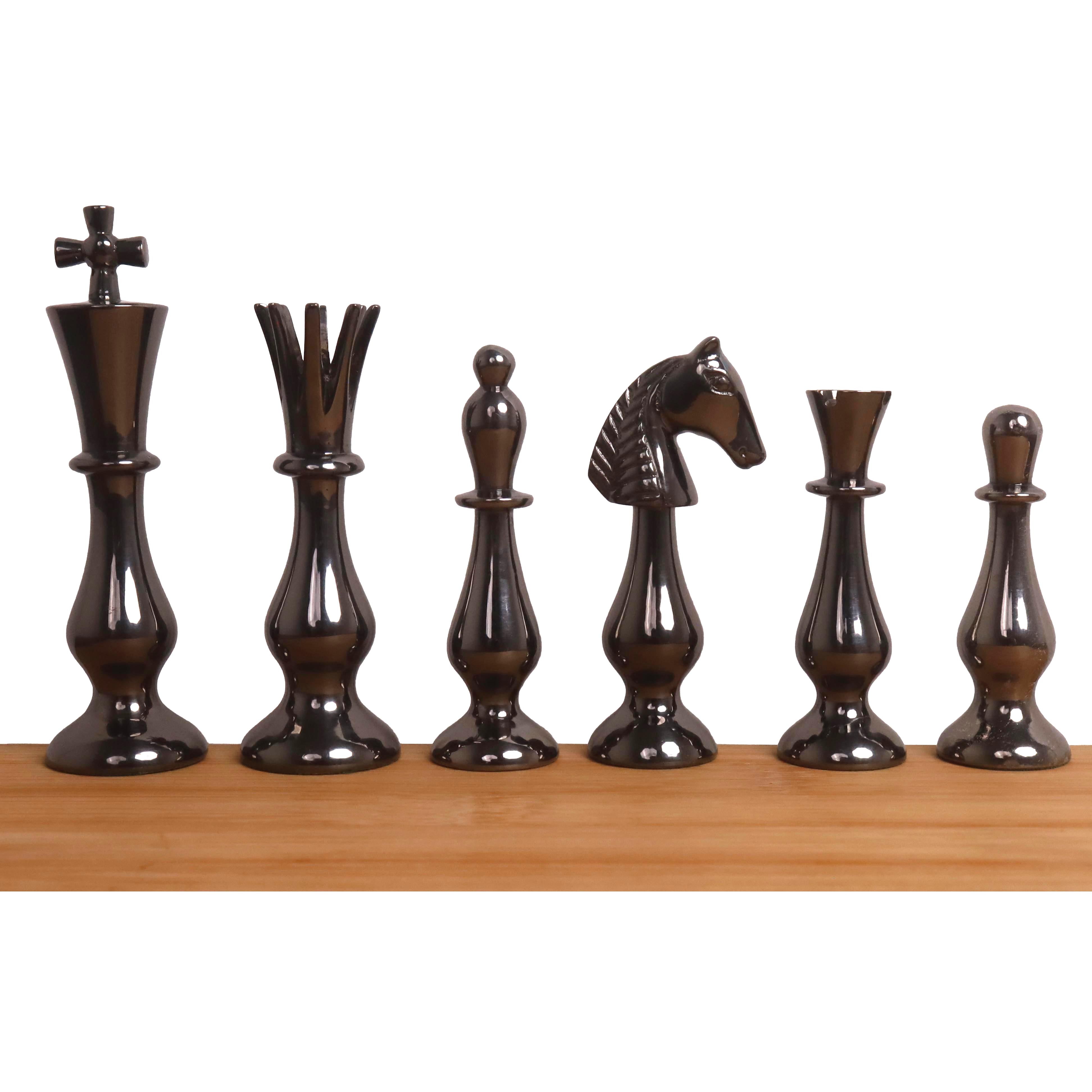 17" Minimalist Brass Metal Luxury Chess Pieces, Board and Table Set - 21" Height