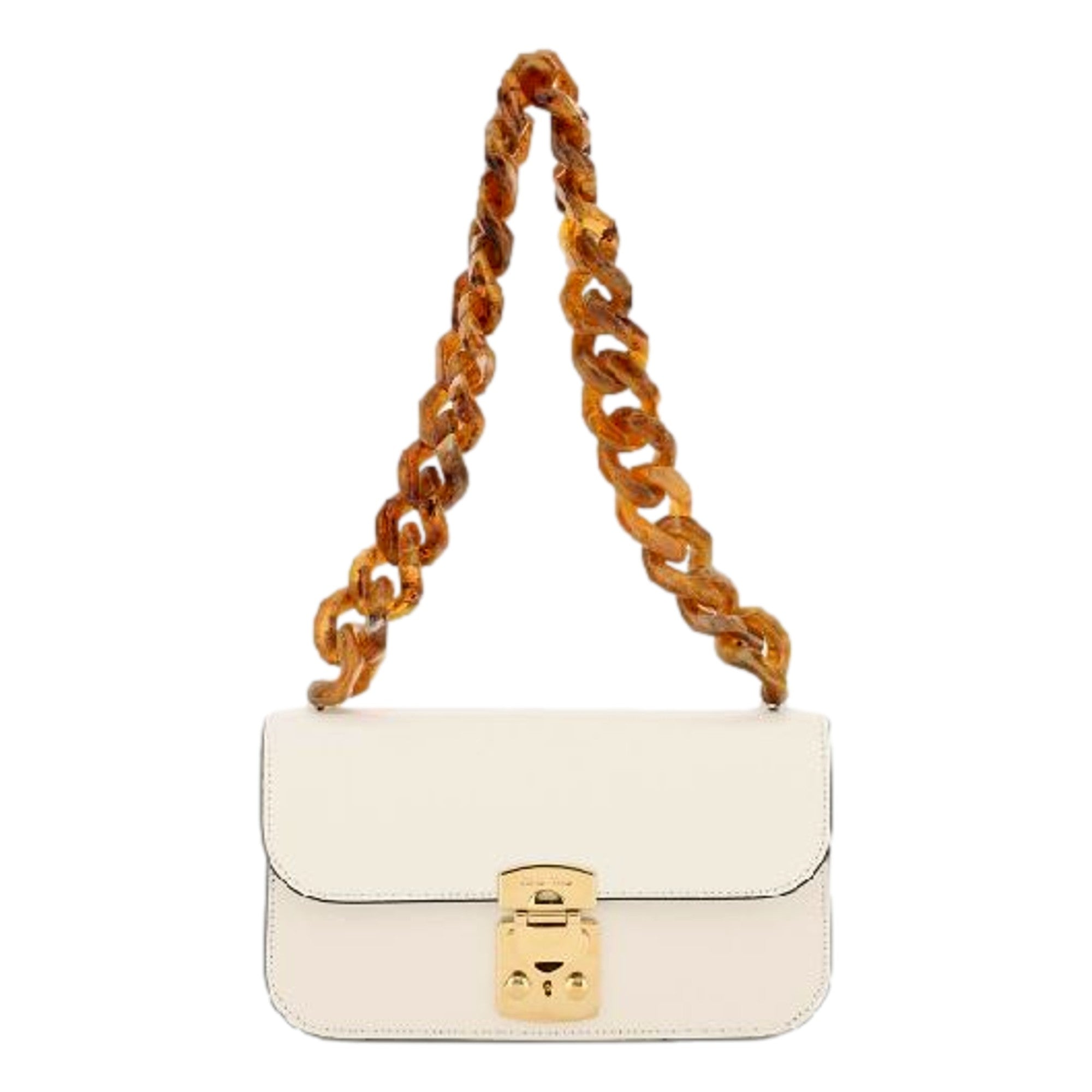 Miu Miu Madras White Leather Tortoise Chain Handbag