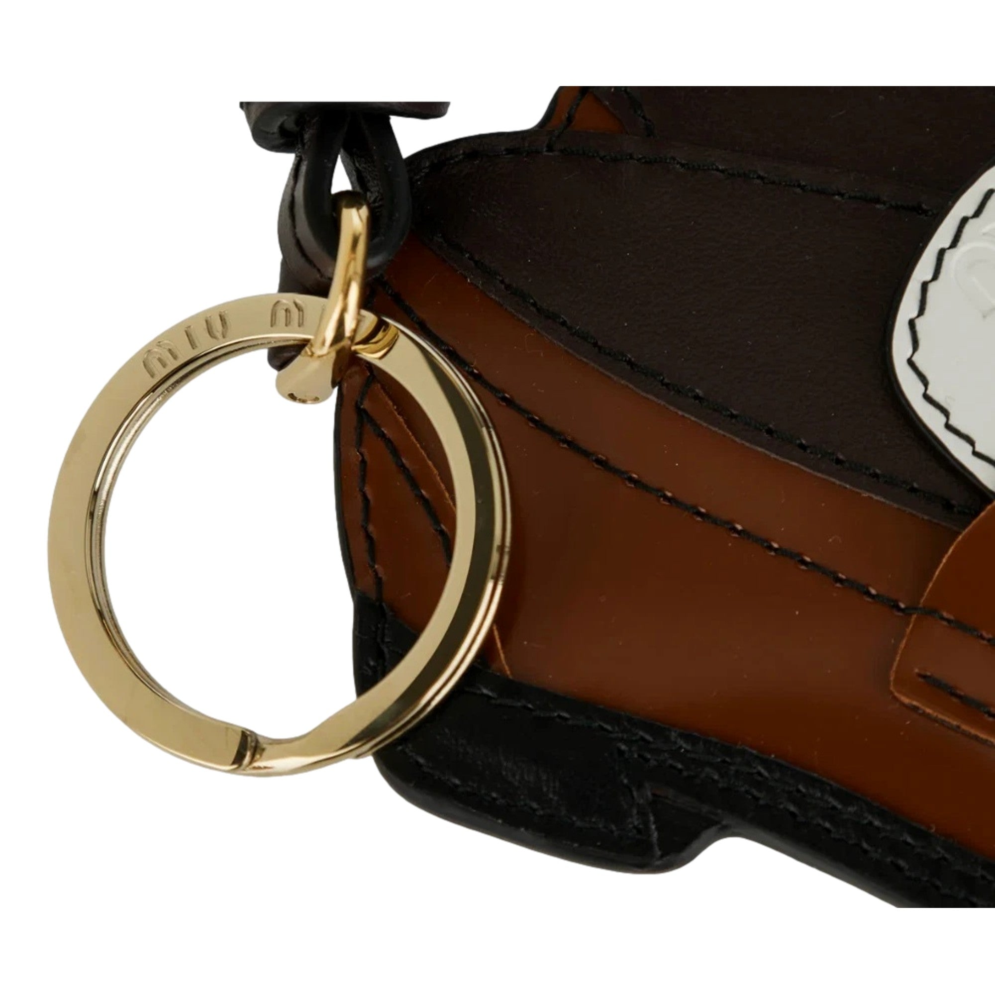 Miu Miu Penny Loafer Leather Bag Charm Brown and White