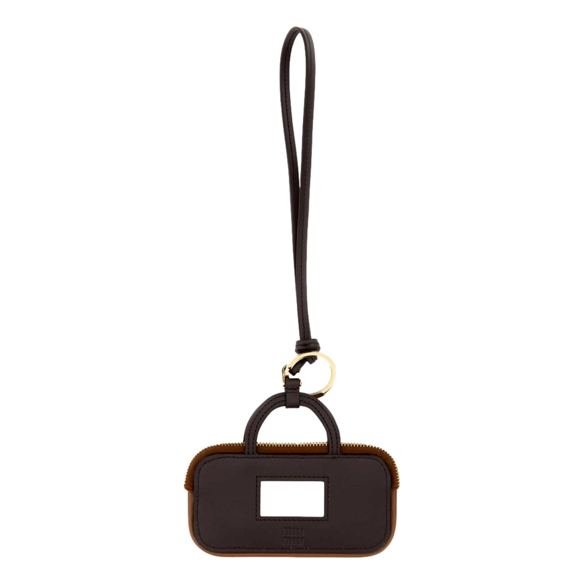 Miu Miu Arcadie Miniature Leather Bag Charm Brown Gold Hardware Zip Closure