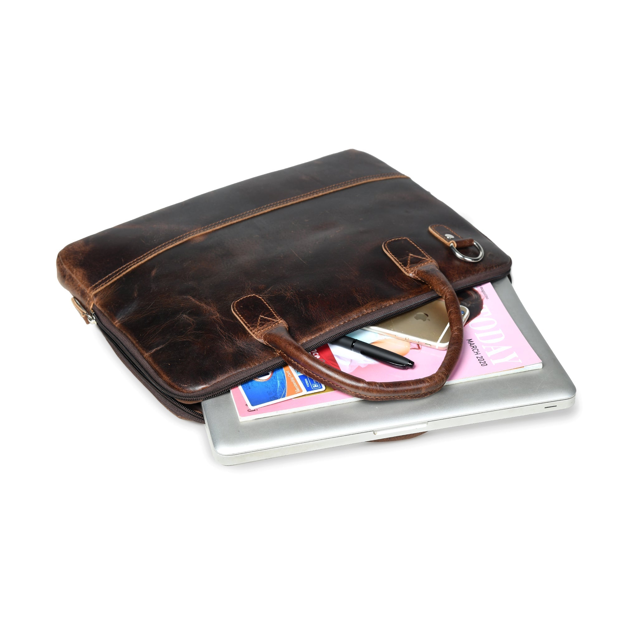 Modernist Leather Laptop Bag-Dark Brown - Overture Gifts