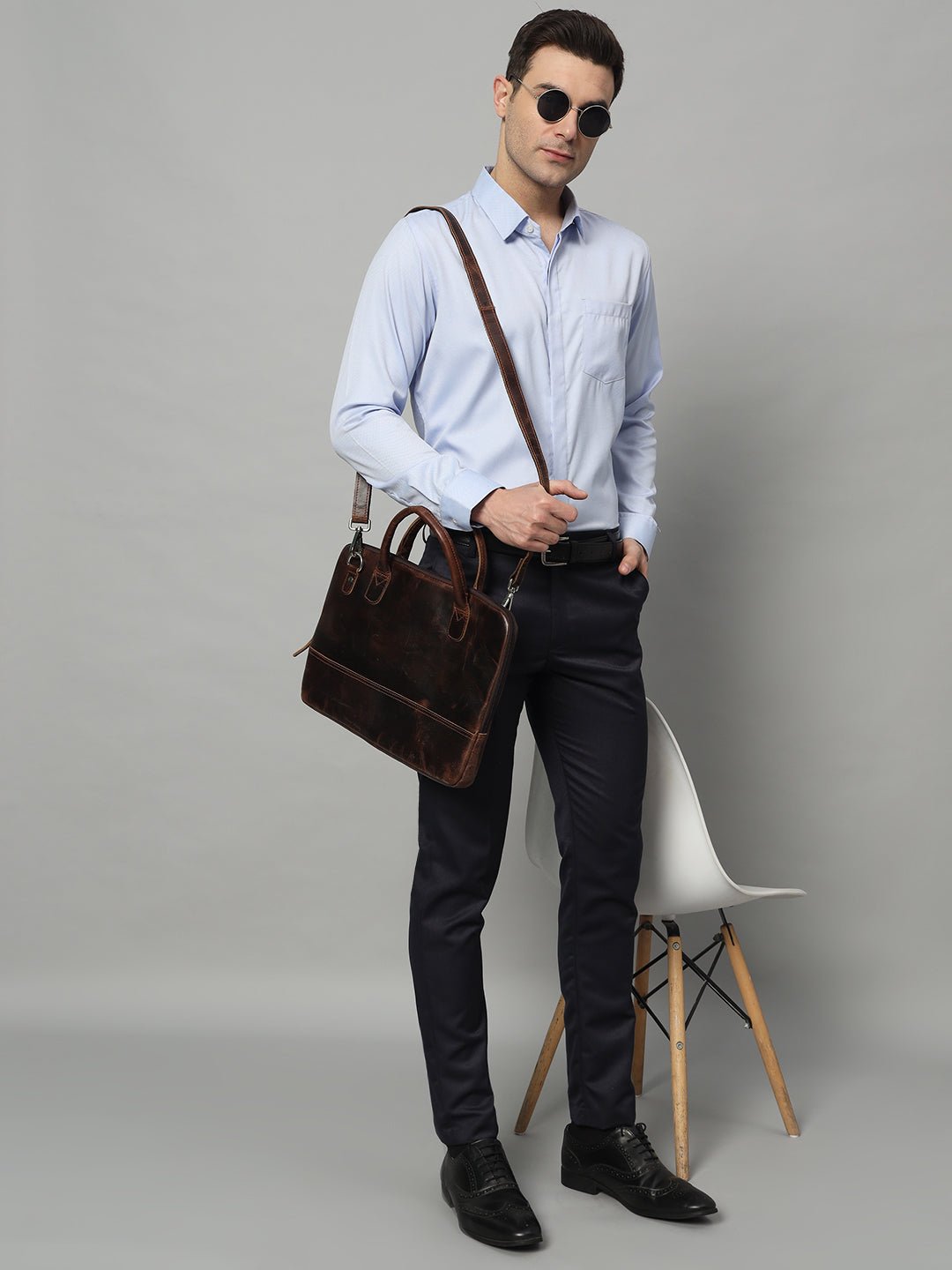 Modernist Leather Laptop Bag-Dark Brown - Overture Gifts