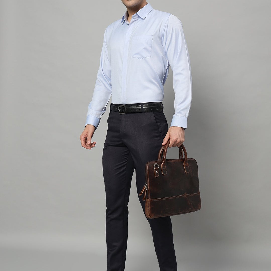 Modernist Leather Laptop Bag-Dark Brown - Overture Gifts