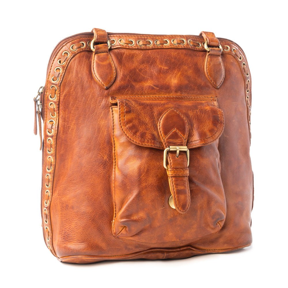 Myra Hearthfire Buckled Genuine Leather Bag in Cognac Brown - Overture Gifts