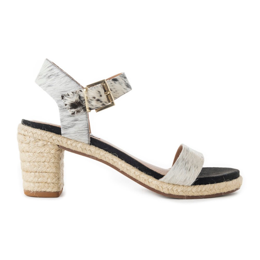 Myra Satin Hairon Leather Heels for Women – White Hairon Block Heels with Buckle Strap & Jute Accents - Overture Gifts