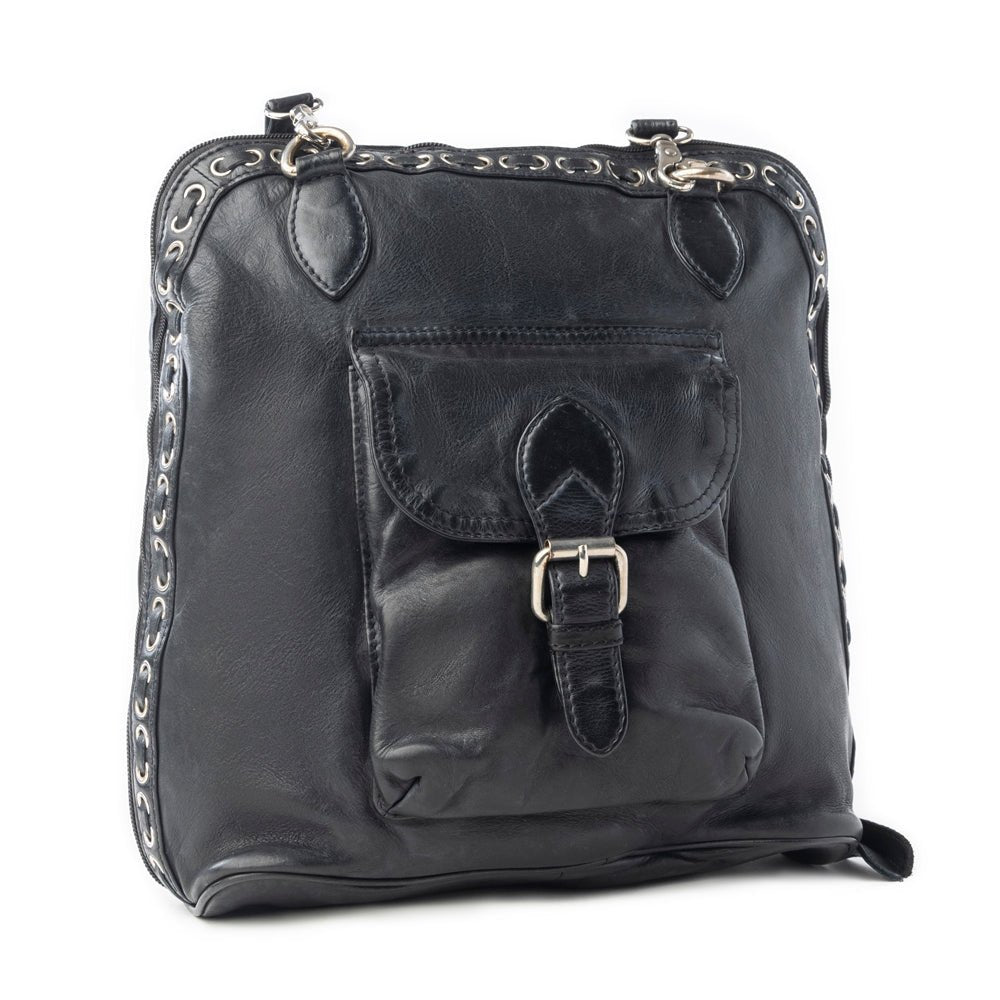 Myra Stormrider Buckled Genuine Leather Bag in Shadow Black - Overture Gifts
