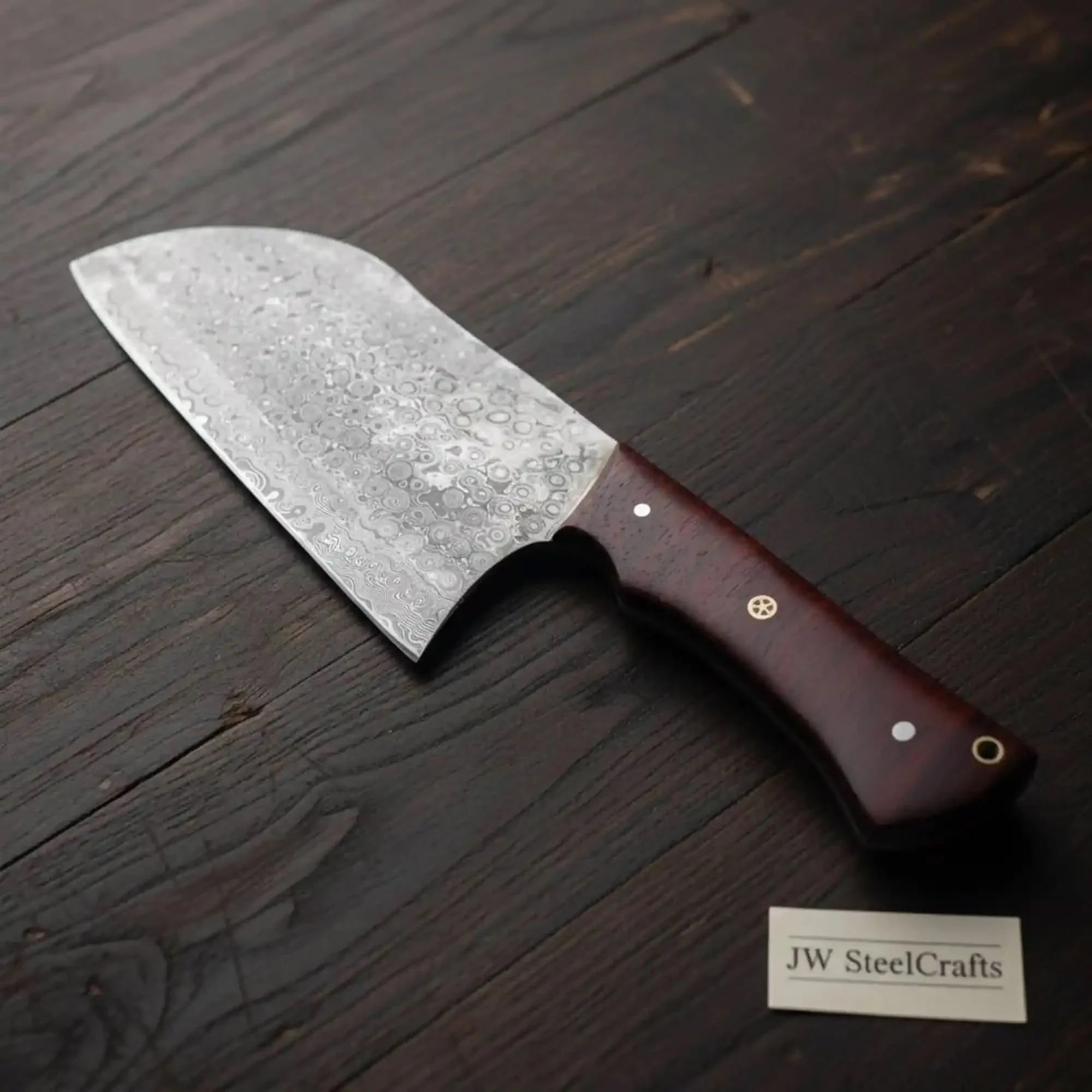 11-Inch Raindrop Damascus Chinese Vegetable Cleaver — Rosewood Handle & Lanyard Hole