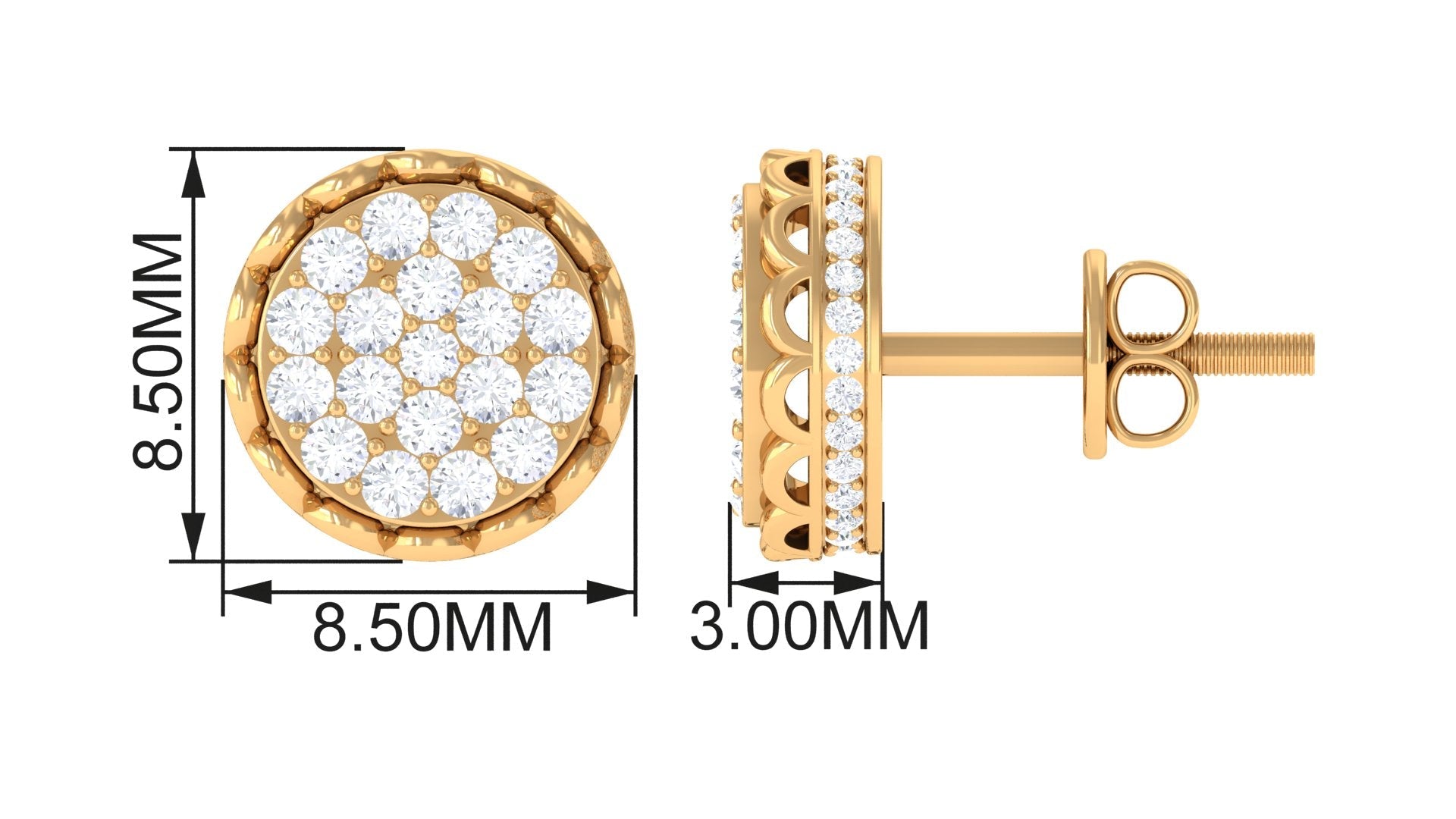 Natural Diamond Cluster Stud Earrings with Screw Back - Overture Gifts