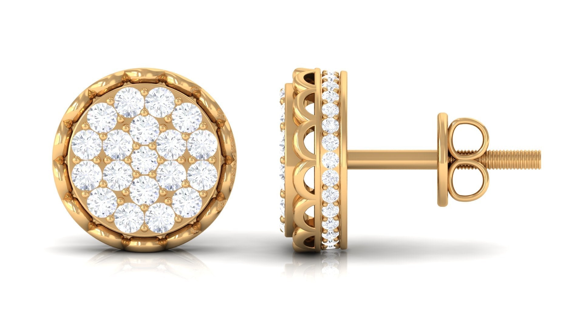 Natural Diamond Cluster Stud Earrings with Screw Back - Overture Gifts
