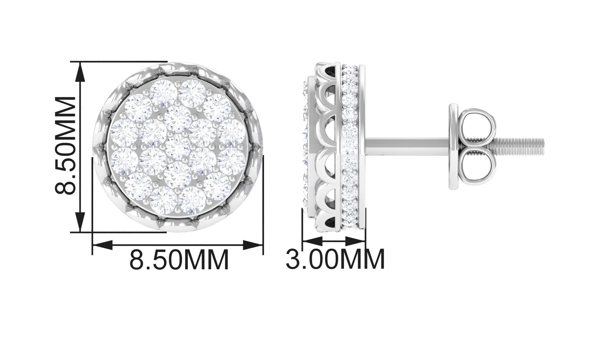 Natural Diamond Cluster Stud Earrings with Screw Back - Overture Gifts