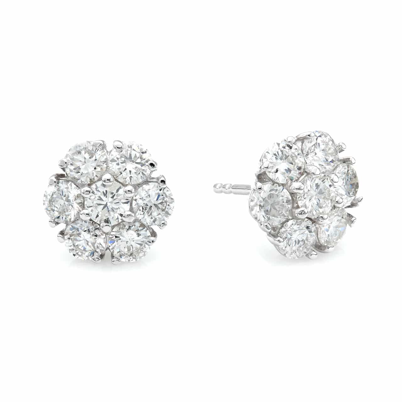 Natural Diamond Flower Cluster Stud Earrings in 14K White Gold – 2.09ctw - Overture Gifts