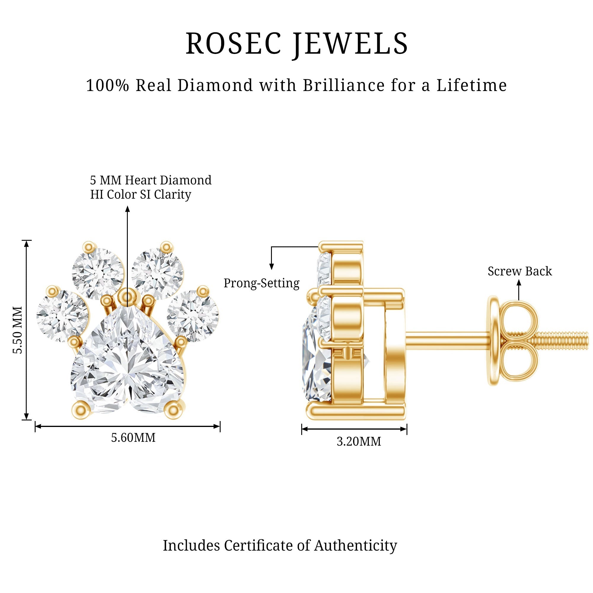 Natural Diamond Paw Stud Earrings for Women - Overture Gifts