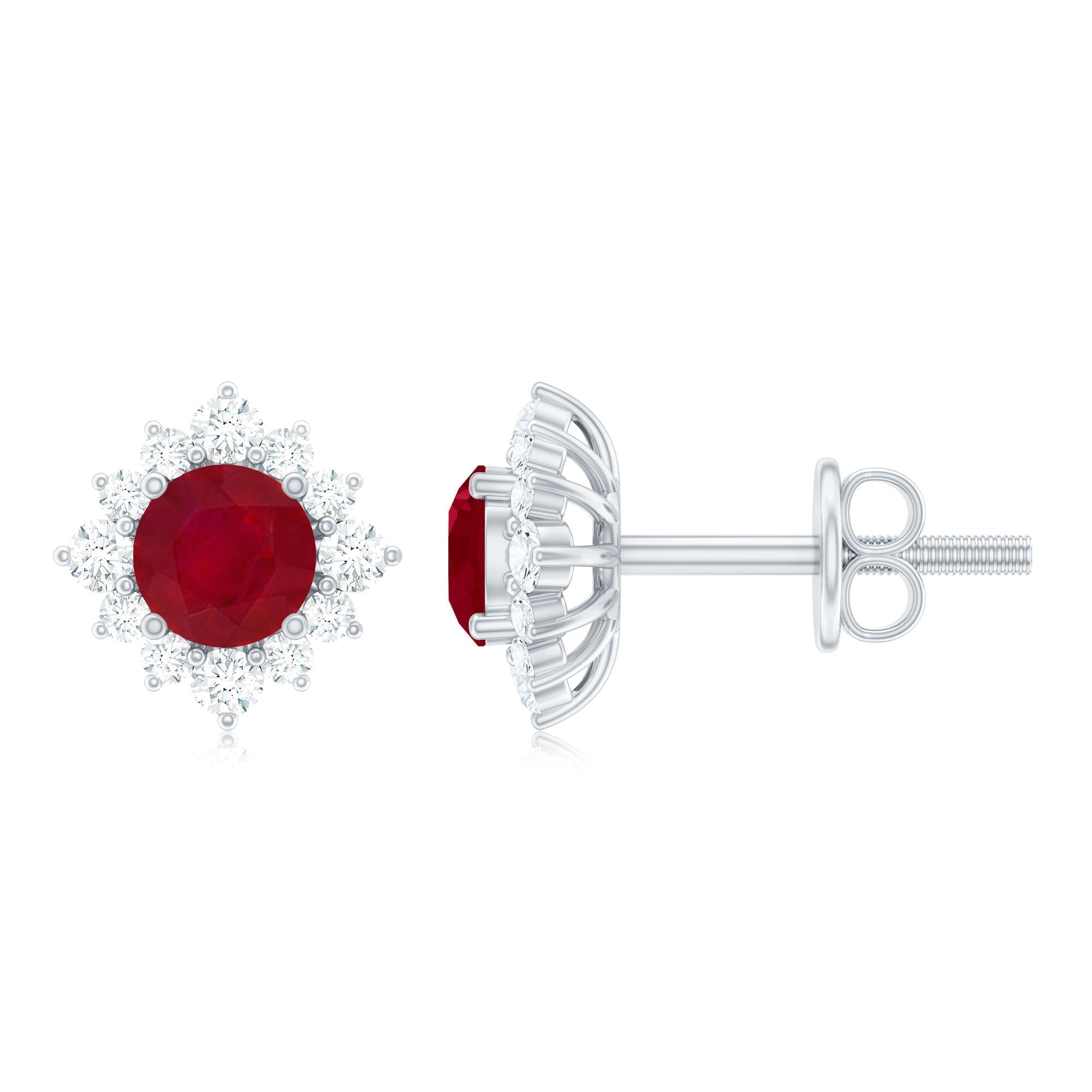 Natural Ruby Stud Earrings with Diamond Halo - Overture Gifts