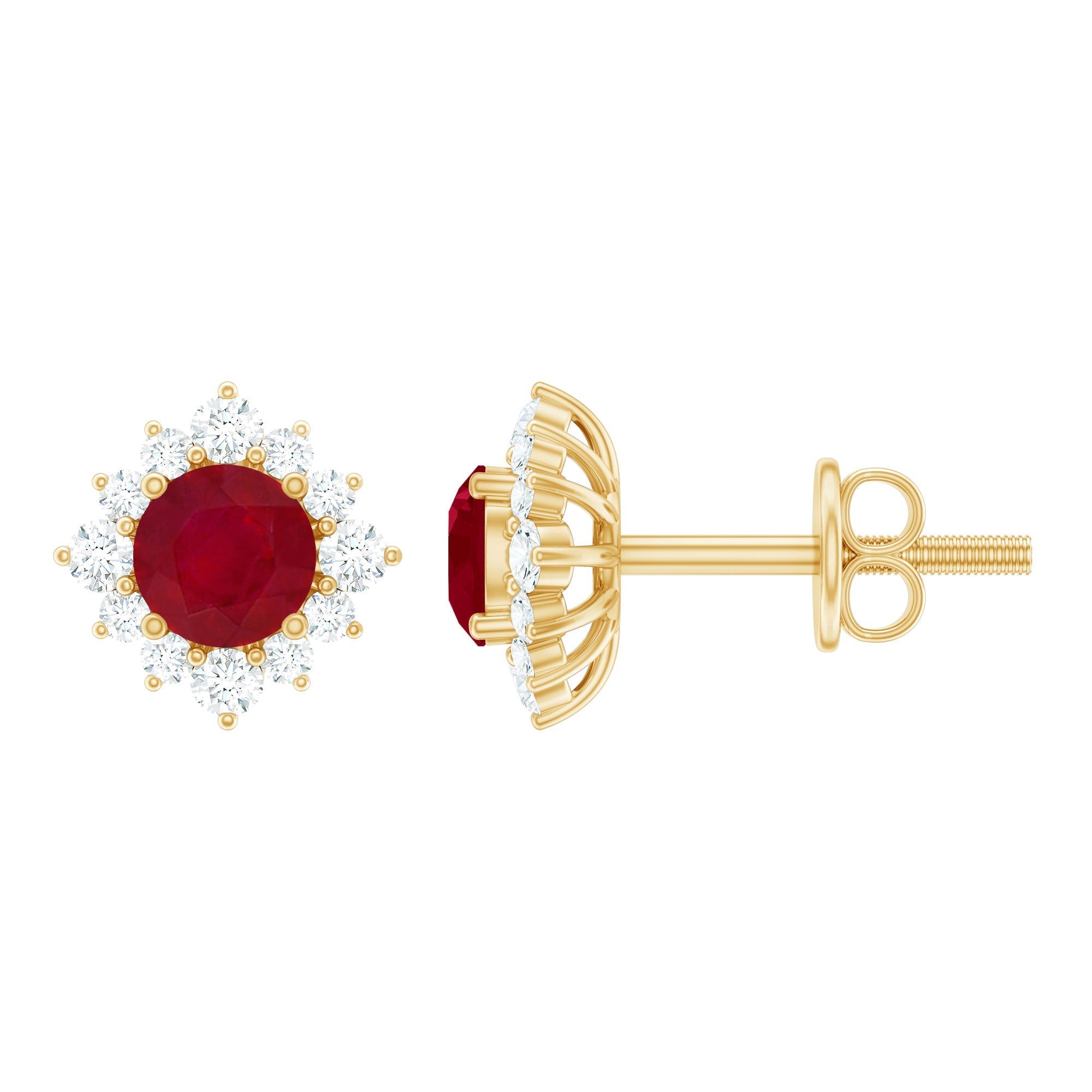 Natural Ruby Stud Earrings with Diamond Halo - Overture Gifts