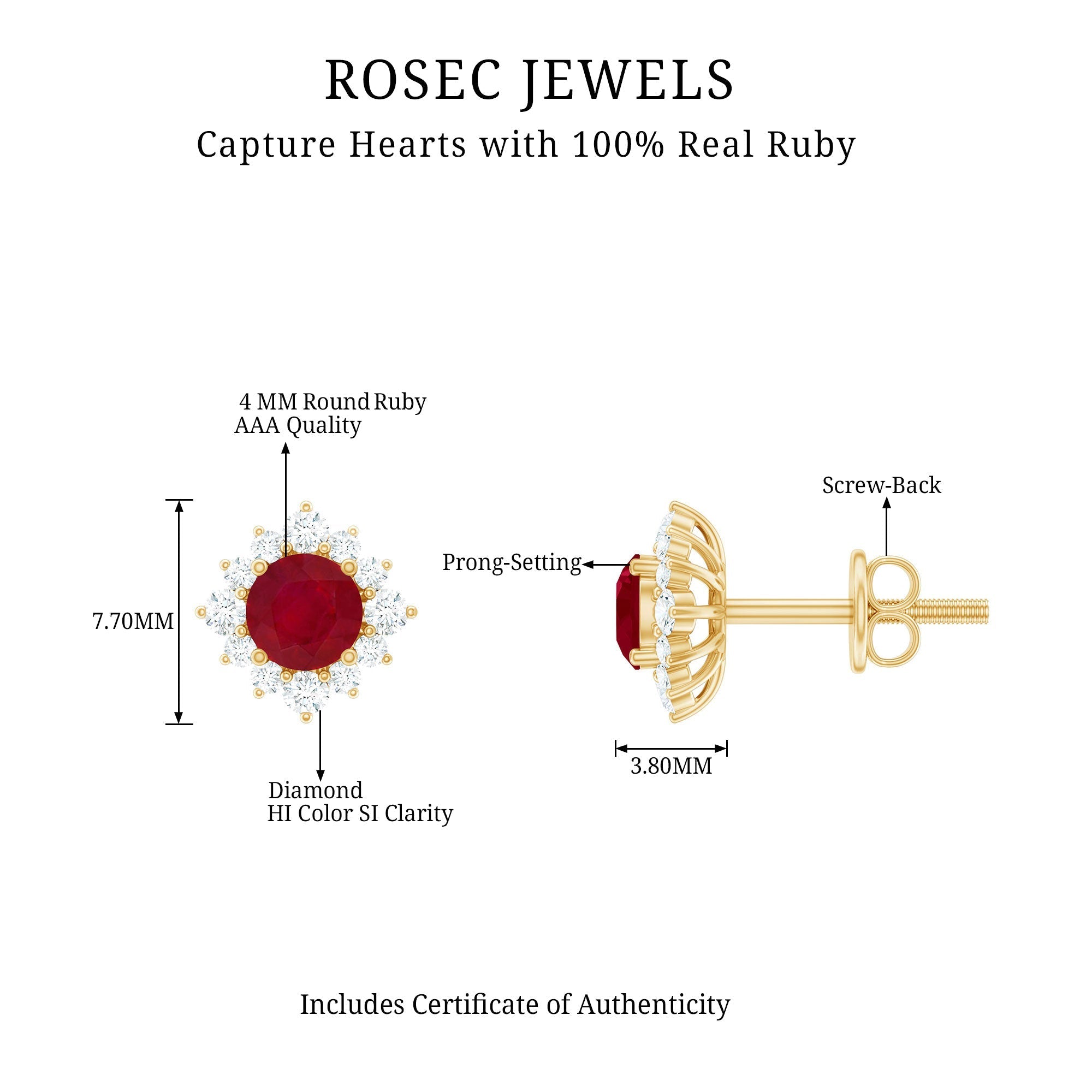 Natural Ruby Stud Earrings with Diamond Halo - Overture Gifts