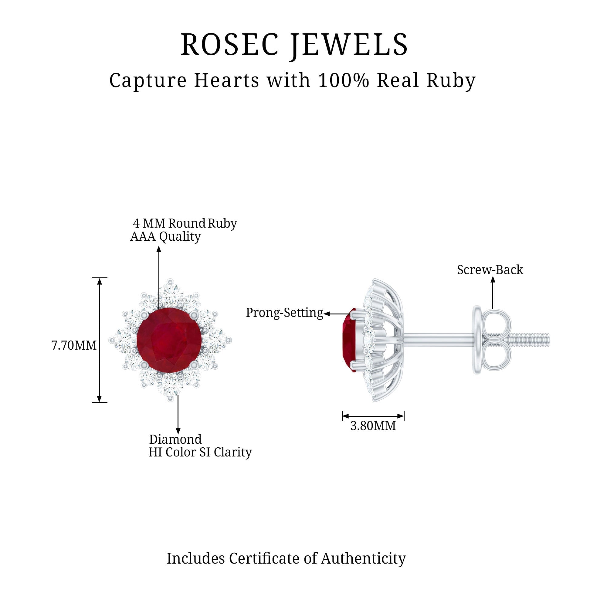 Natural Ruby Stud Earrings with Diamond Halo - Overture Gifts