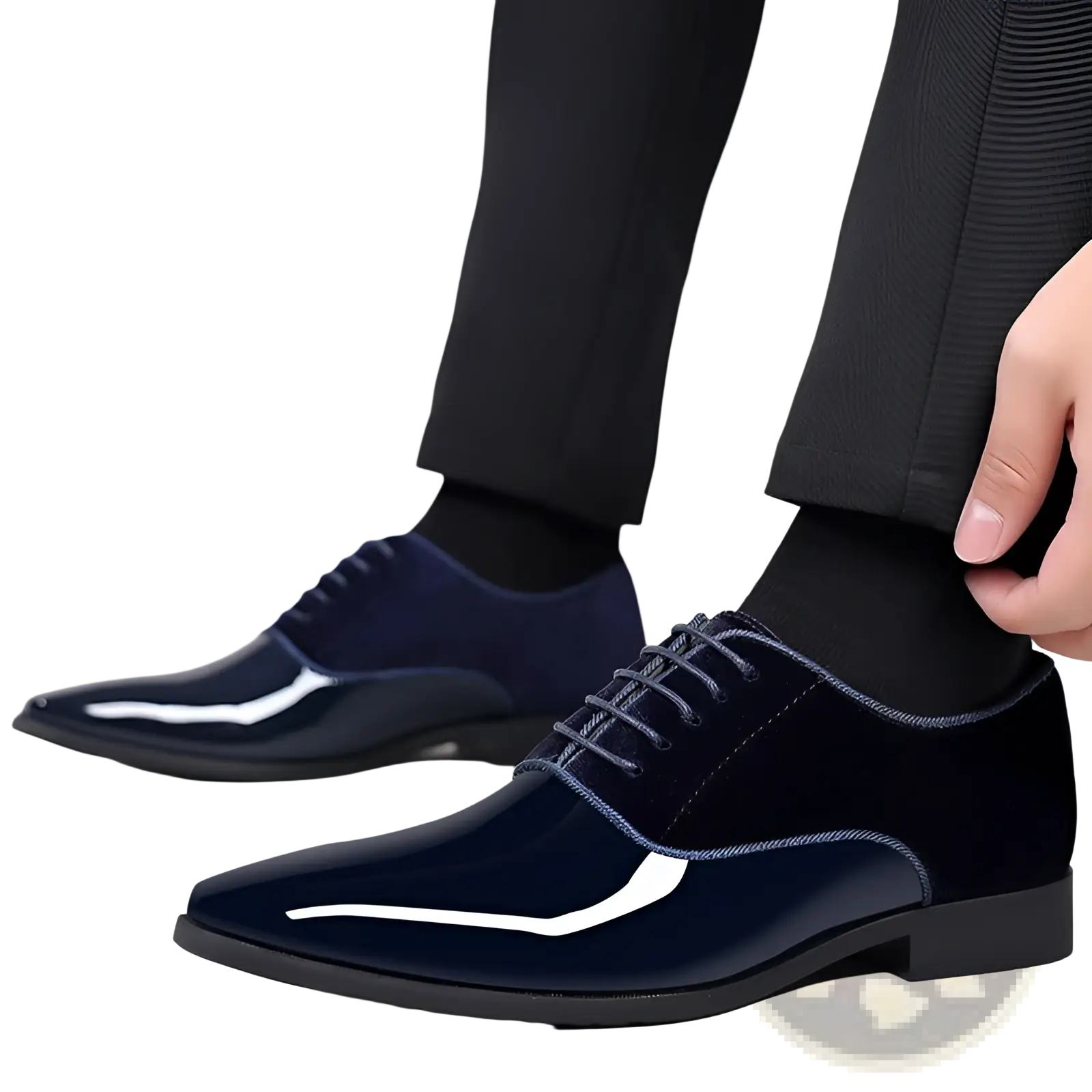 Navy Two Tone Velvet and Patent Leather Oxford Shoes
