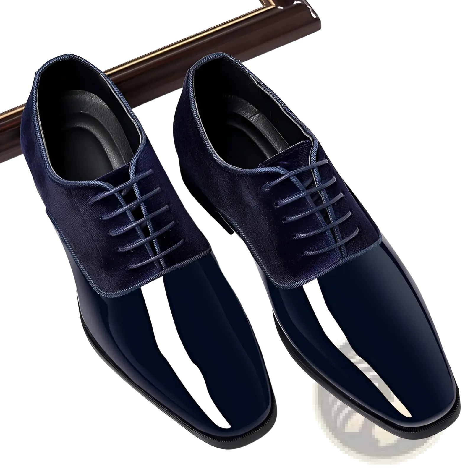 Navy Two Tone Velvet and Patent Leather Oxford Shoes