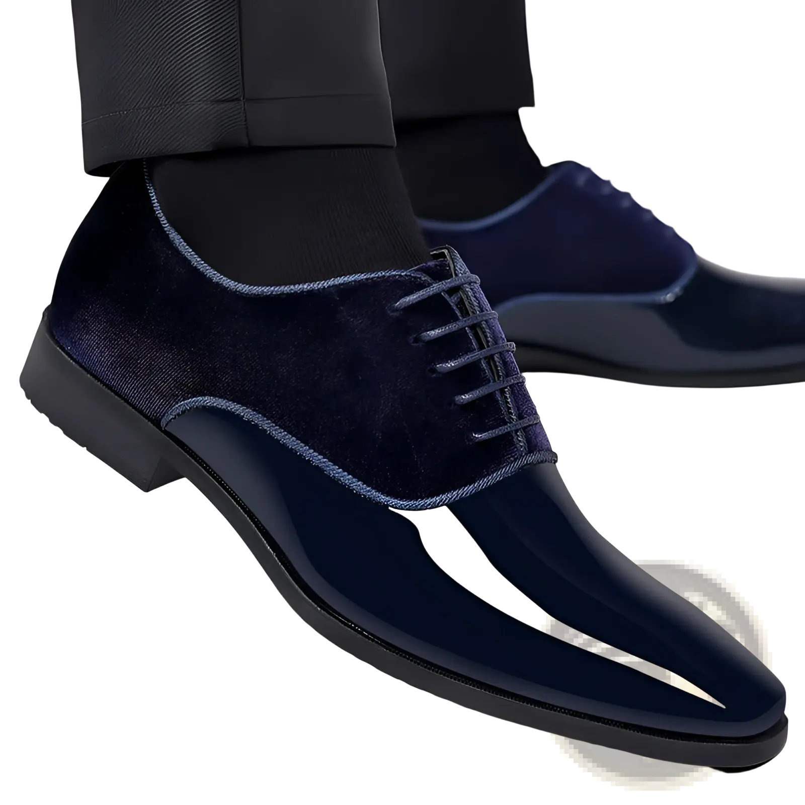 Navy Two Tone Velvet and Patent Leather Oxford Shoes