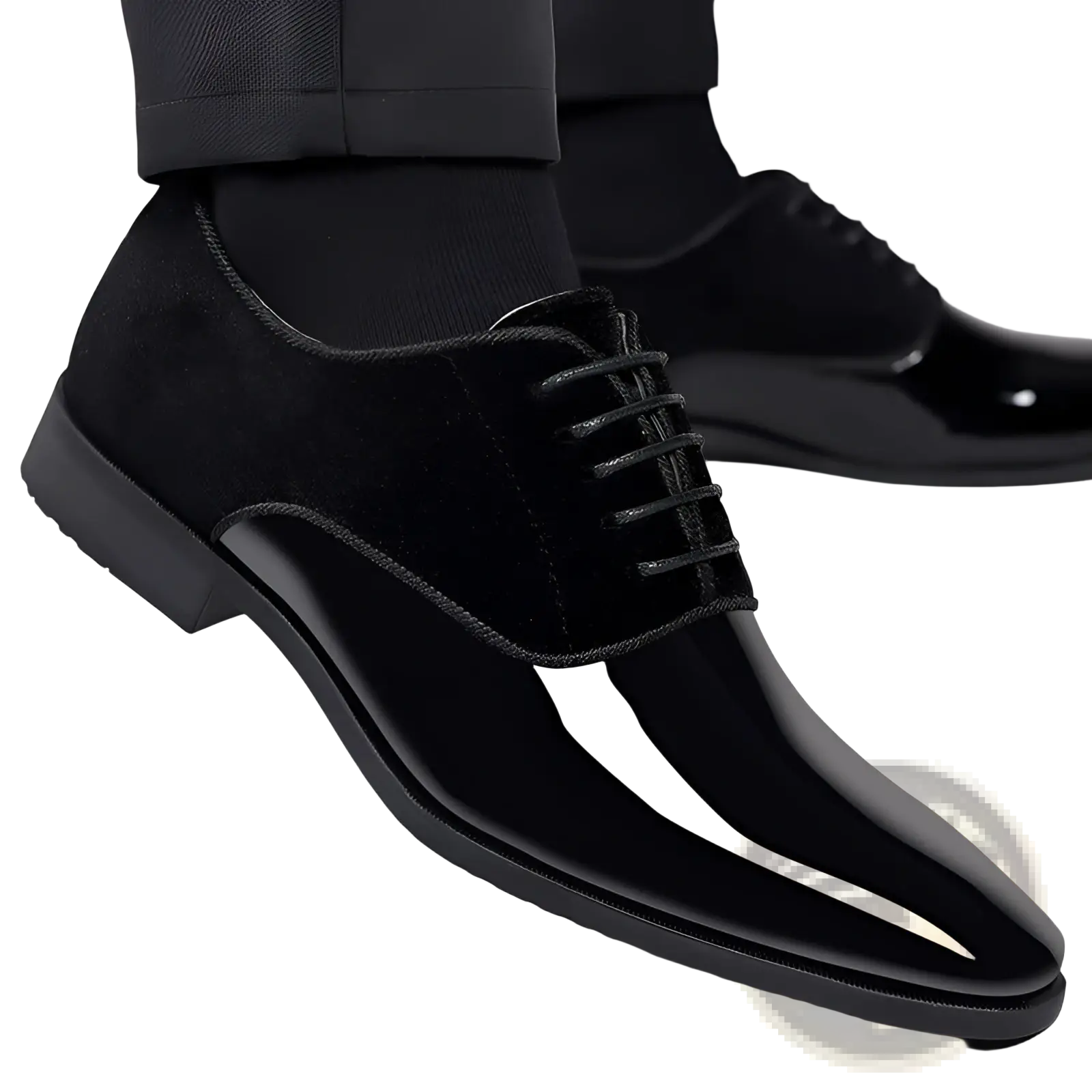 Navy Two Tone Velvet and Patent Leather Oxford Shoes