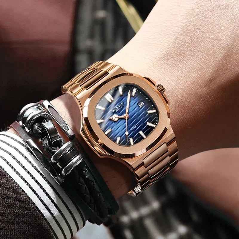 New Casual Business Fashion Quartz Wristwatches Rose Gold Clock Men Luxury Watch Automatic Watches Mens Black Relogio Masculino - Overture Gifts