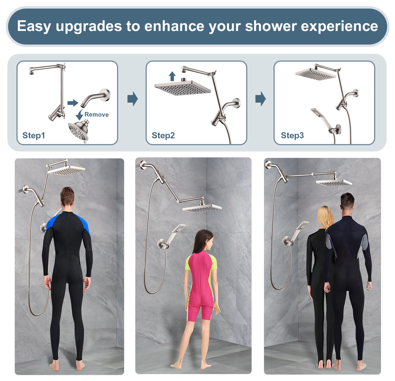Dual Shower Head Combo with Extension Arm, 8 Inch Rainfall Shower Head with Handheld Shower head