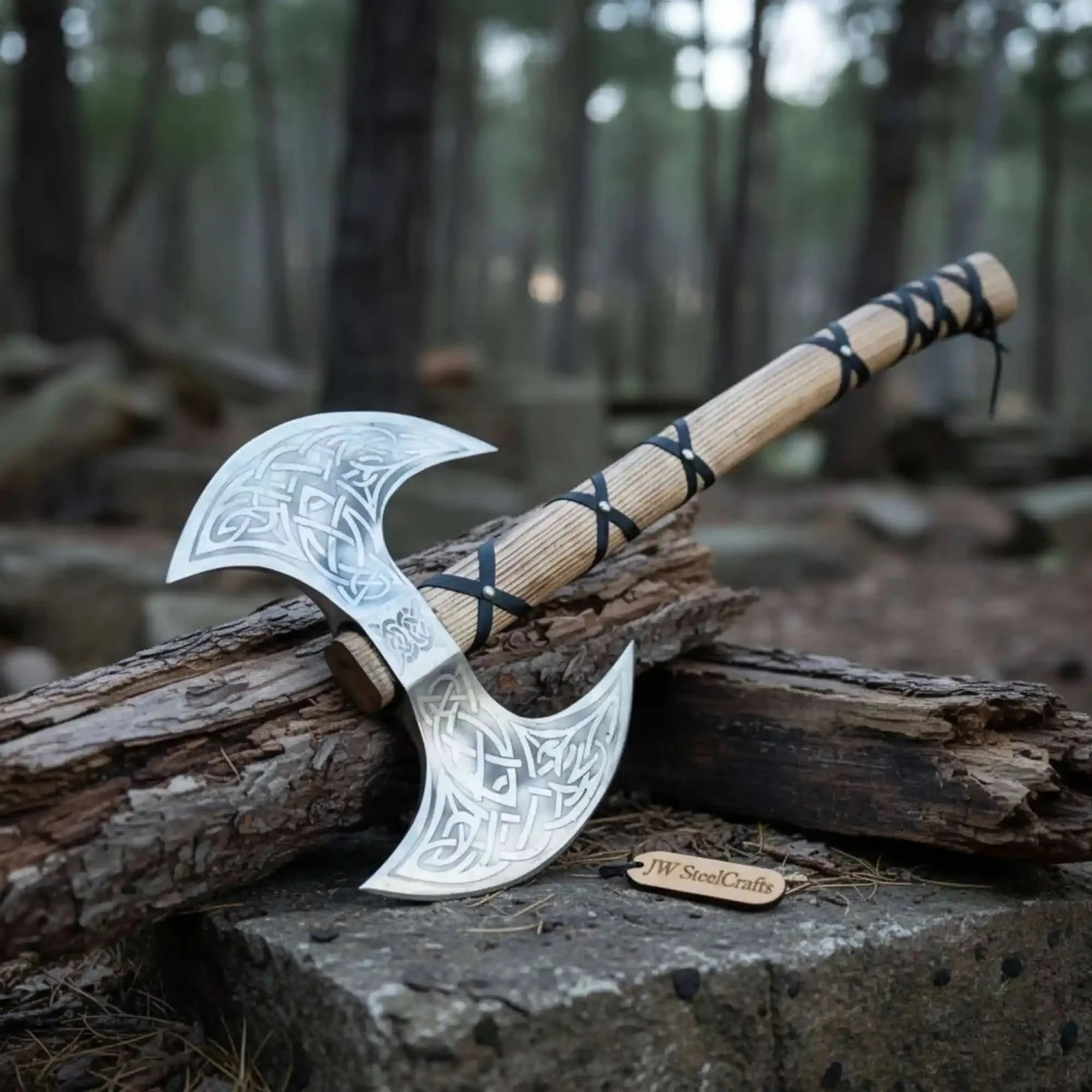 Unique Double-Headed Viking Axe - Handcrafted Decor Piece | Two Styles Available | JW SteelCrafts