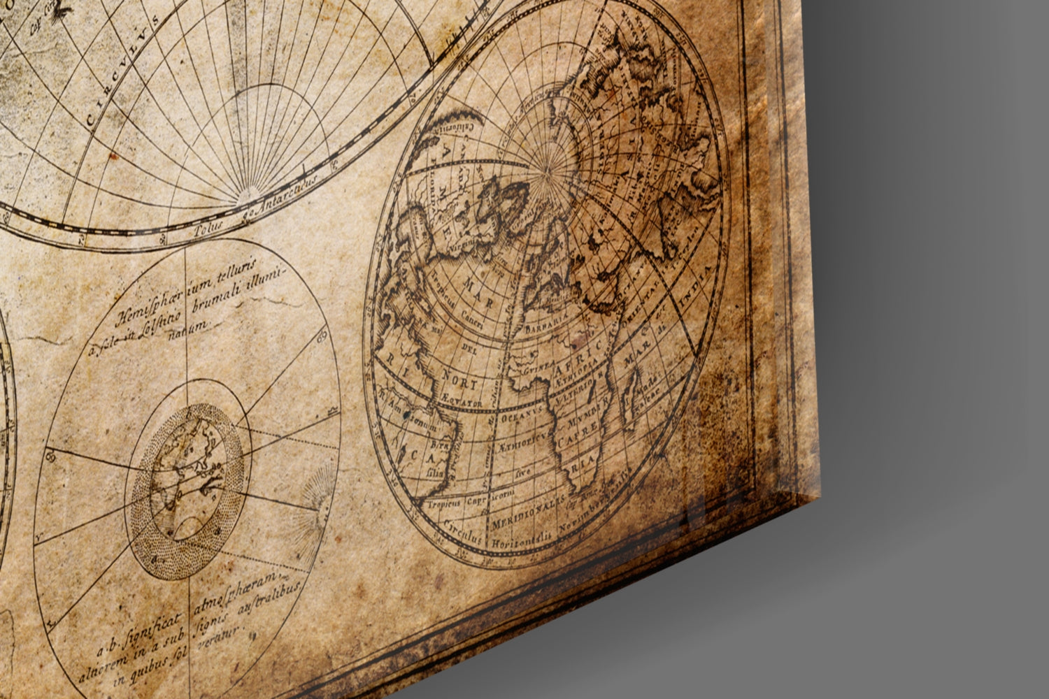 Antique Hemisphere Cartography World Map Glass Wall Art