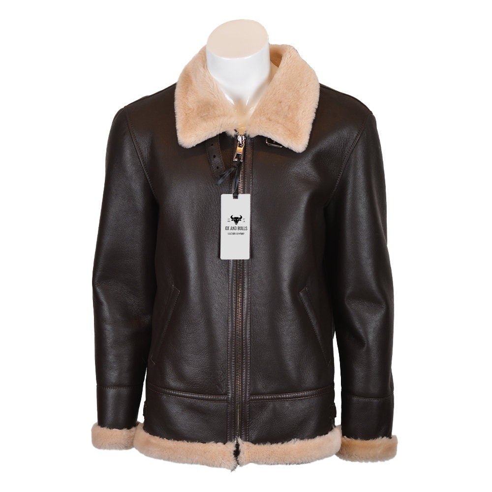 Ox and Bulls Handmade B3 Aviation Synthetic Fur Bomber Jacket Leather Coat - Overture Gifts