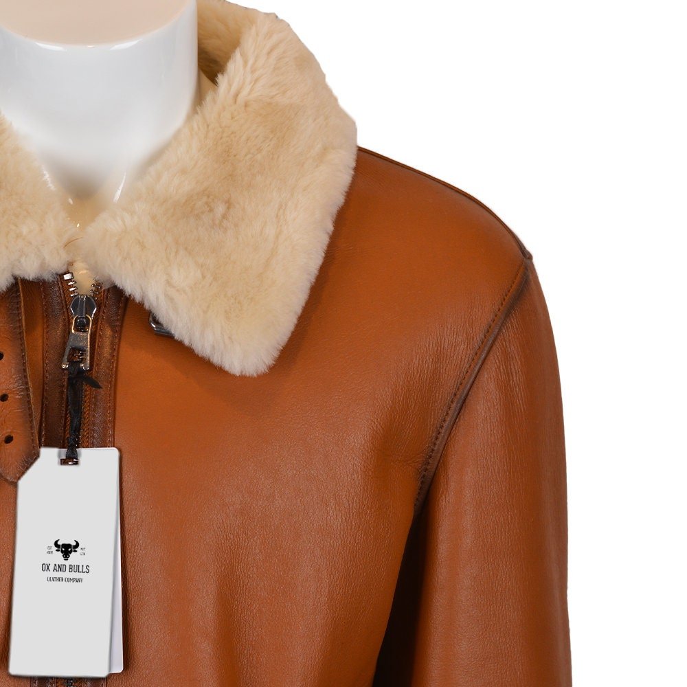 Ox and Bulls Handmade Brown Fur Bomber Jacket Leather Coat - Overture Gifts