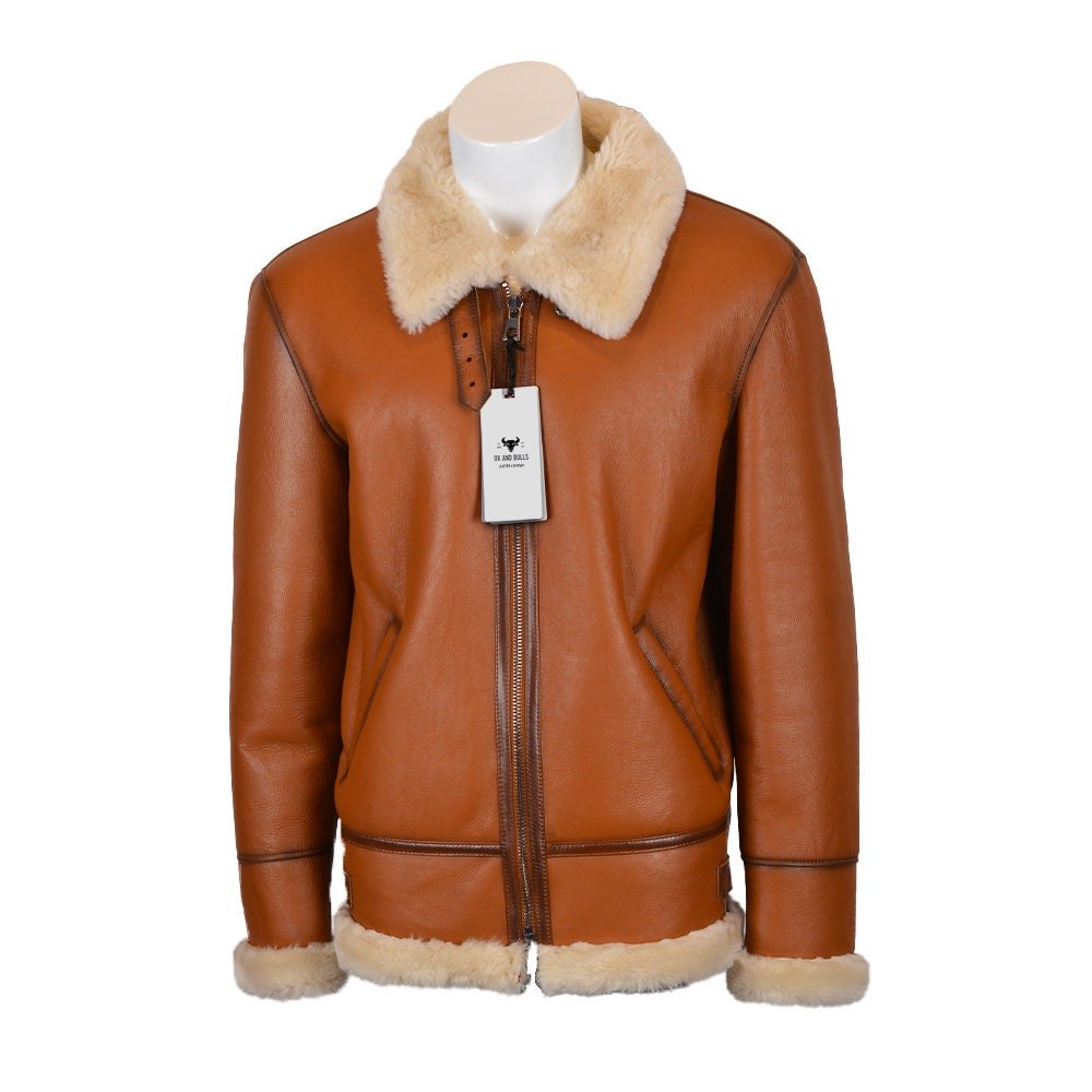 Ox and Bulls Handmade Brown Fur Bomber Jacket Leather Coat - Overture Gifts