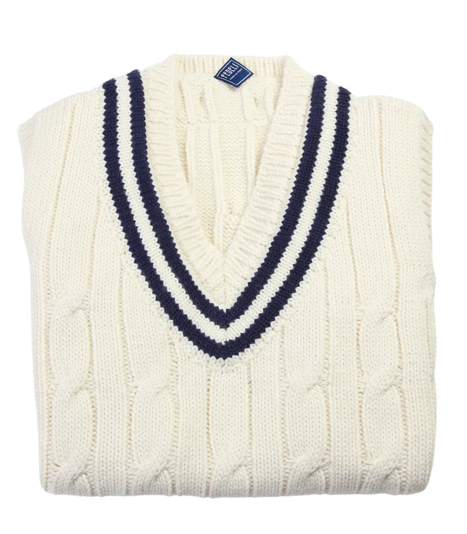 Fedeli Merino Wool V-Neck Varsity Sweater Vest