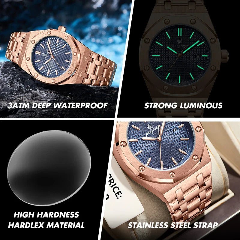 PAAZOMU High Quality Original Men Clock Waterproof Luminous Date Luxury Man Watch Stainless Steel Quartz Men's Watches Male+Box - Overture Gifts