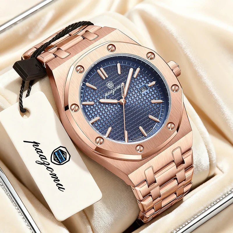 PAAZOMU High Quality Original Men Clock Waterproof Luminous Date Luxury Man Watch Stainless Steel Quartz Men's Watches Male+Box - Overture Gifts