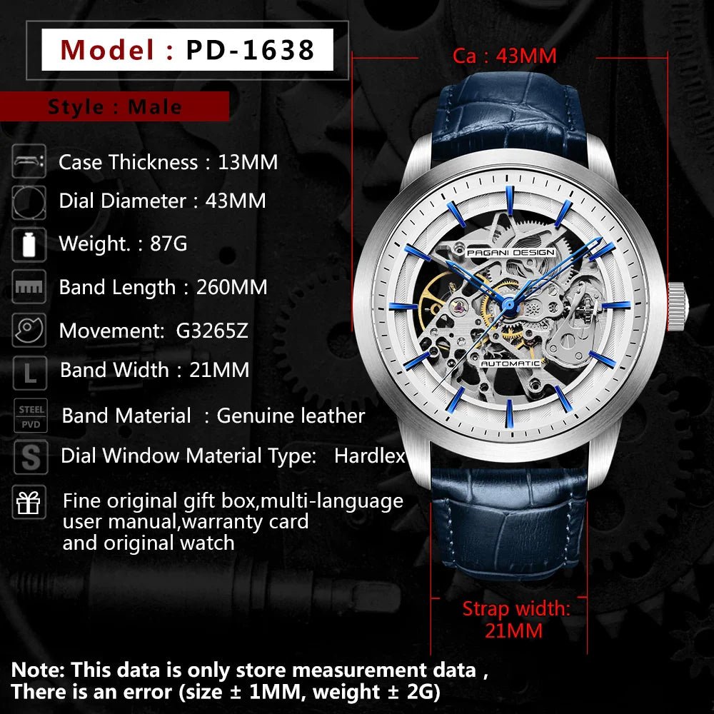 PAGANI DESIGN Business Man Watch Luxury Skeleton Hollow Leather Men's Wristwatch New Mechanical Male Clock Relogio Masculino - Overture Gifts