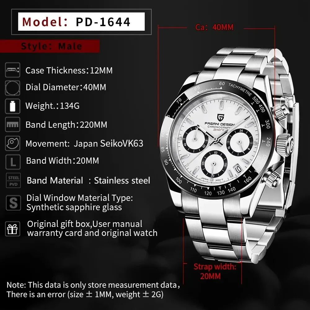 PAGANI DESIGN New Ceramic Bezel Men Quartz Wristwatches Luxurys Sapphire Glass Chronograph 100m Waterproof Stainless Watches Men - Overture Gifts
