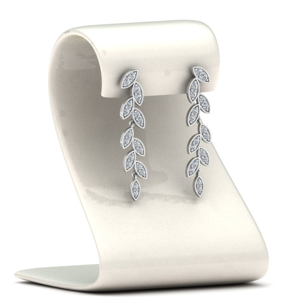 Pave Diamond Leaf Drop Earring