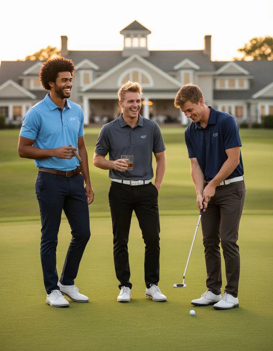 Personalized Groomsmen Golf Polo - Premium Vineyard print - Performance Fabric - Overture Gifts