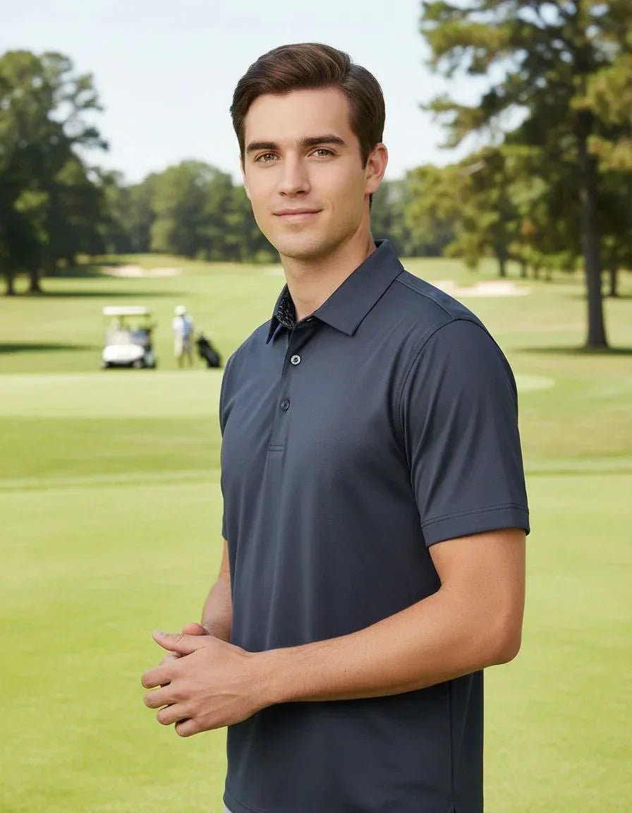 Personalized Groomsmen Golf Polo - Premium Vineyard print - Performance Fabric - Overture Gifts
