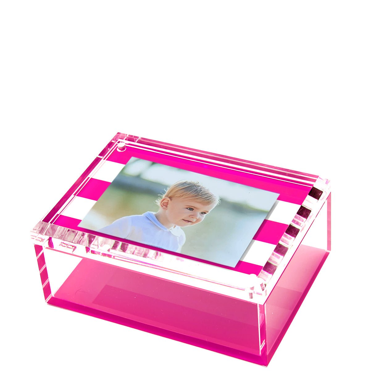 Pink & White Stripe Acrylic 5" x 7" Photo Box