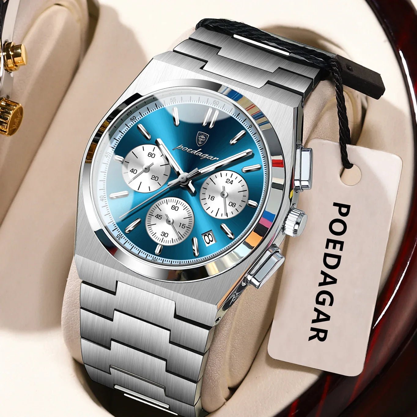 POEDAGAR Luxury Man Watch Chronograph Date Stainless Steel Sport Men Wristwatch Waterproof Luminous Fashion Quartz Men's Watches - Overture Gifts