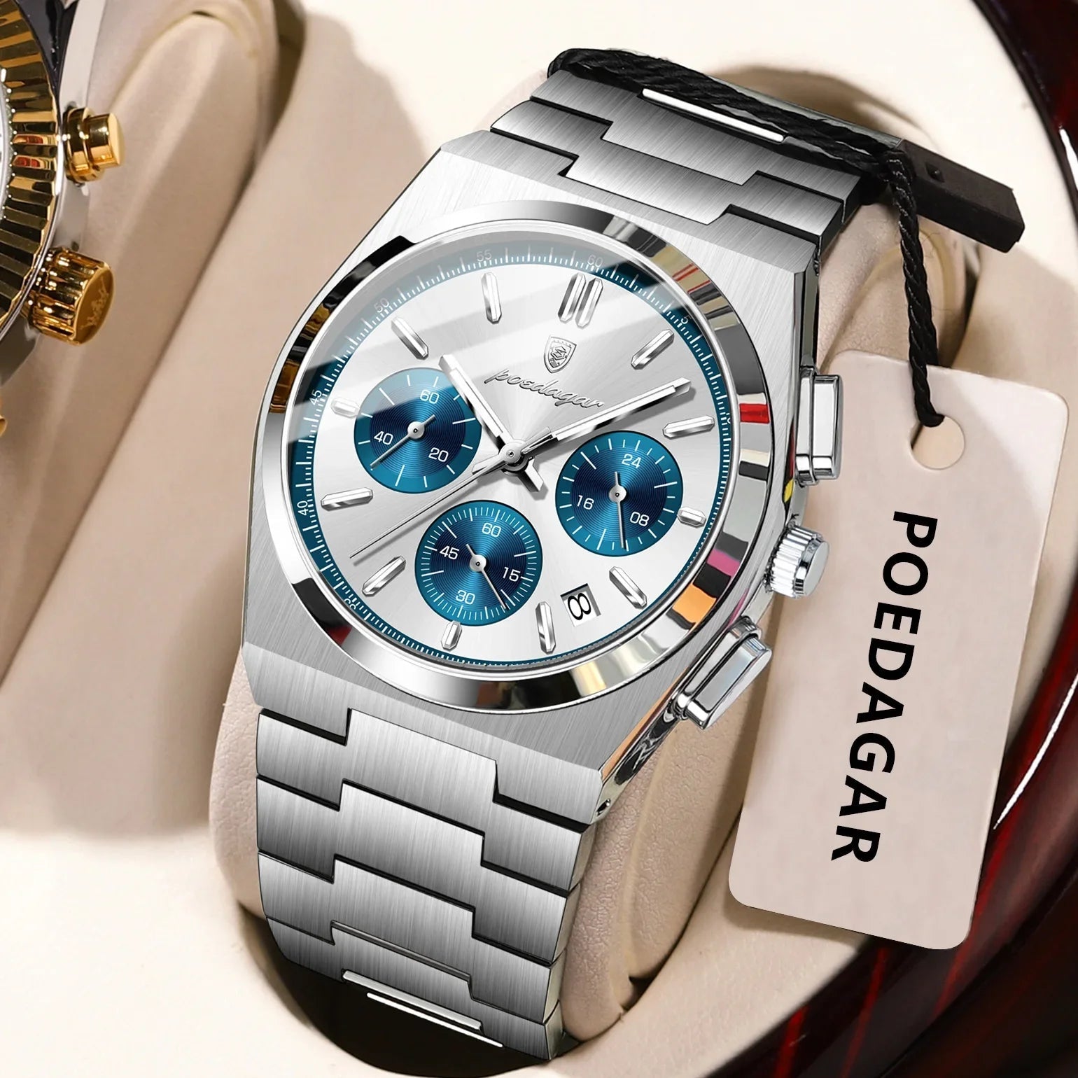 POEDAGAR Luxury Man Watch Chronograph Date Stainless Steel Sport Men Wristwatch Waterproof Luminous Fashion Quartz Men's Watches - Overture Gifts