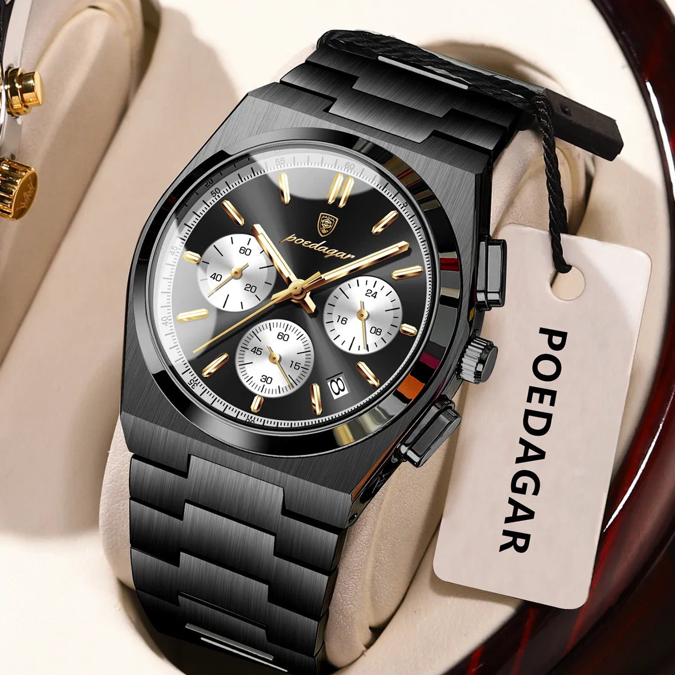 POEDAGAR Luxury Man Watch Chronograph Date Stainless Steel Sport Men Wristwatch Waterproof Luminous Fashion Quartz Men's Watches - Overture Gifts
