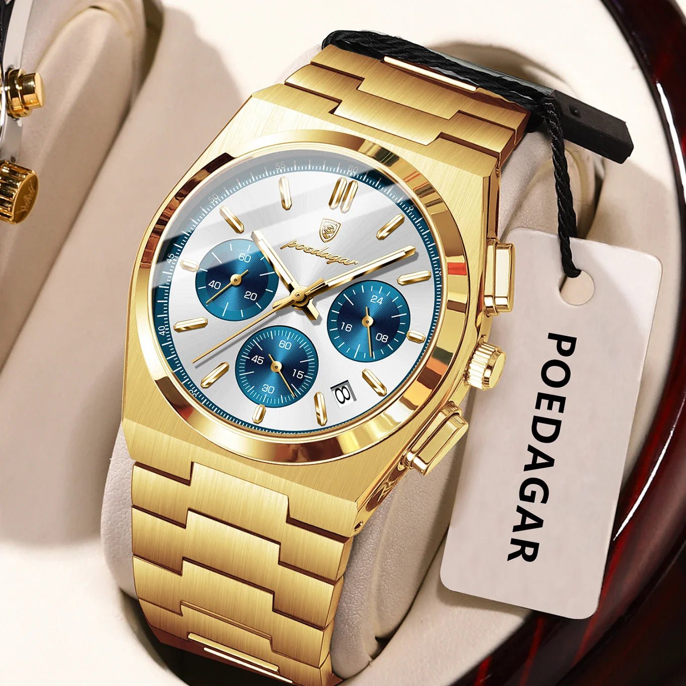 POEDAGAR Luxury Man Watch Chronograph Date Stainless Steel Sport Men Wristwatch Waterproof Luminous Fashion Quartz Men's Watches - Overture Gifts